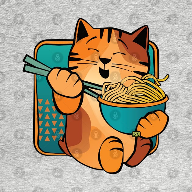 Happy Cat Eating Noodles by Sue Cervenka